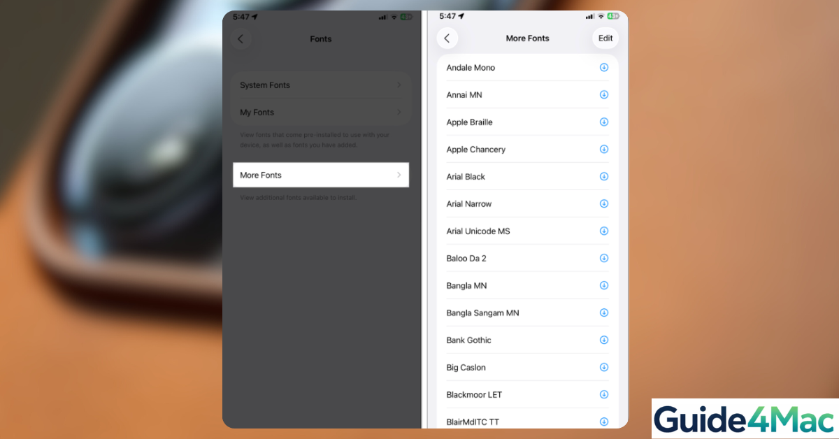 omparison of different system-wide font styles available on an iPhone running iOS 26