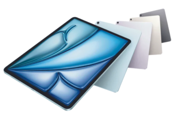 iPad Air M4 with blue wallpaper and color options