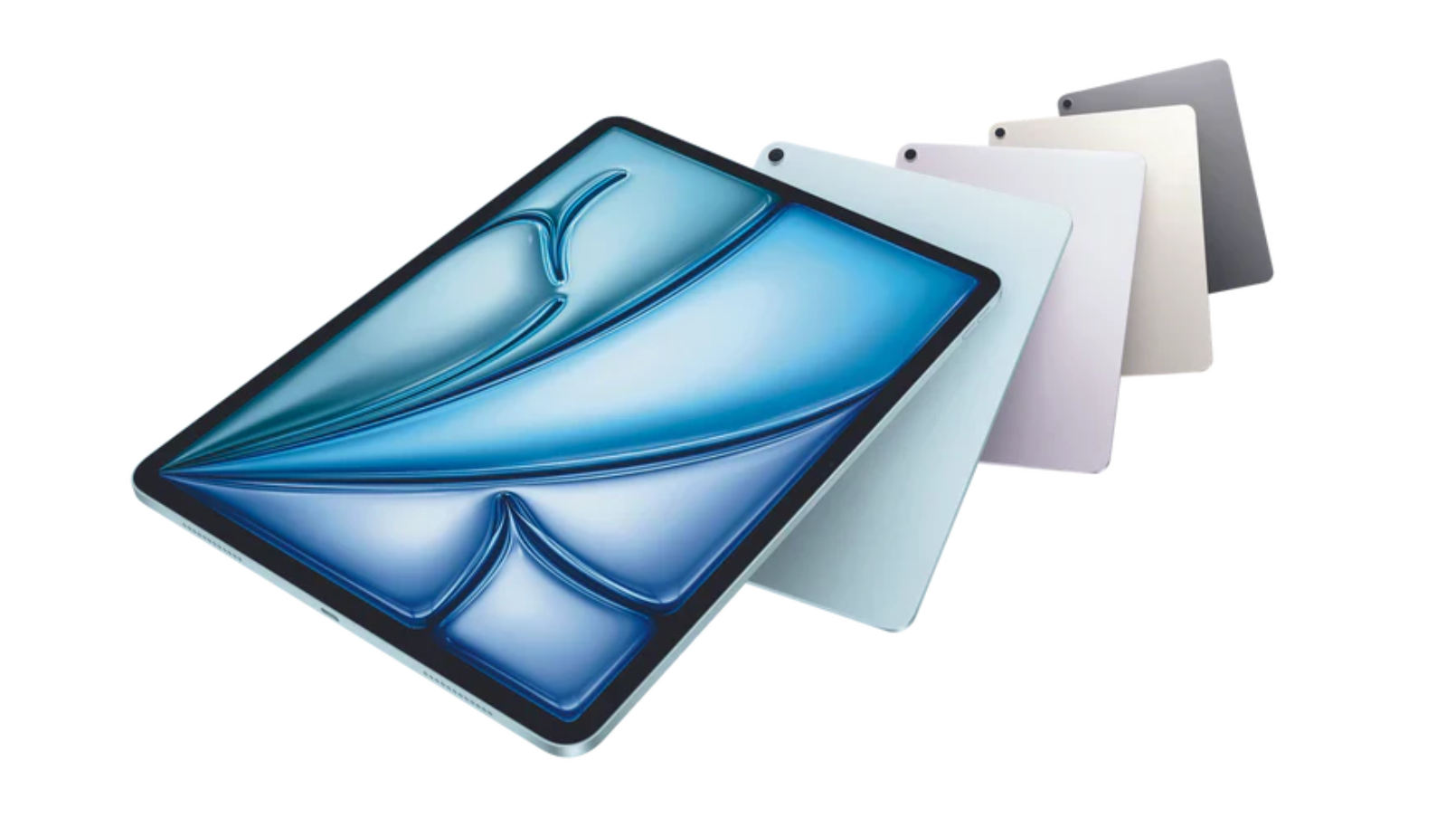 iPad Air M4 with blue wallpaper and color options