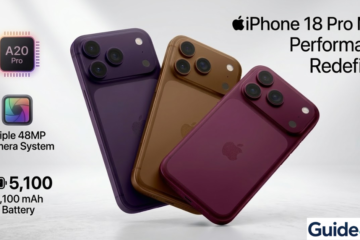 An infographic summarizing iPhone 18 Pro Max leaks: A20 Pro chip, Triple 48MP Camera System, and 5100 mAh battery, using three stacked device concepts.