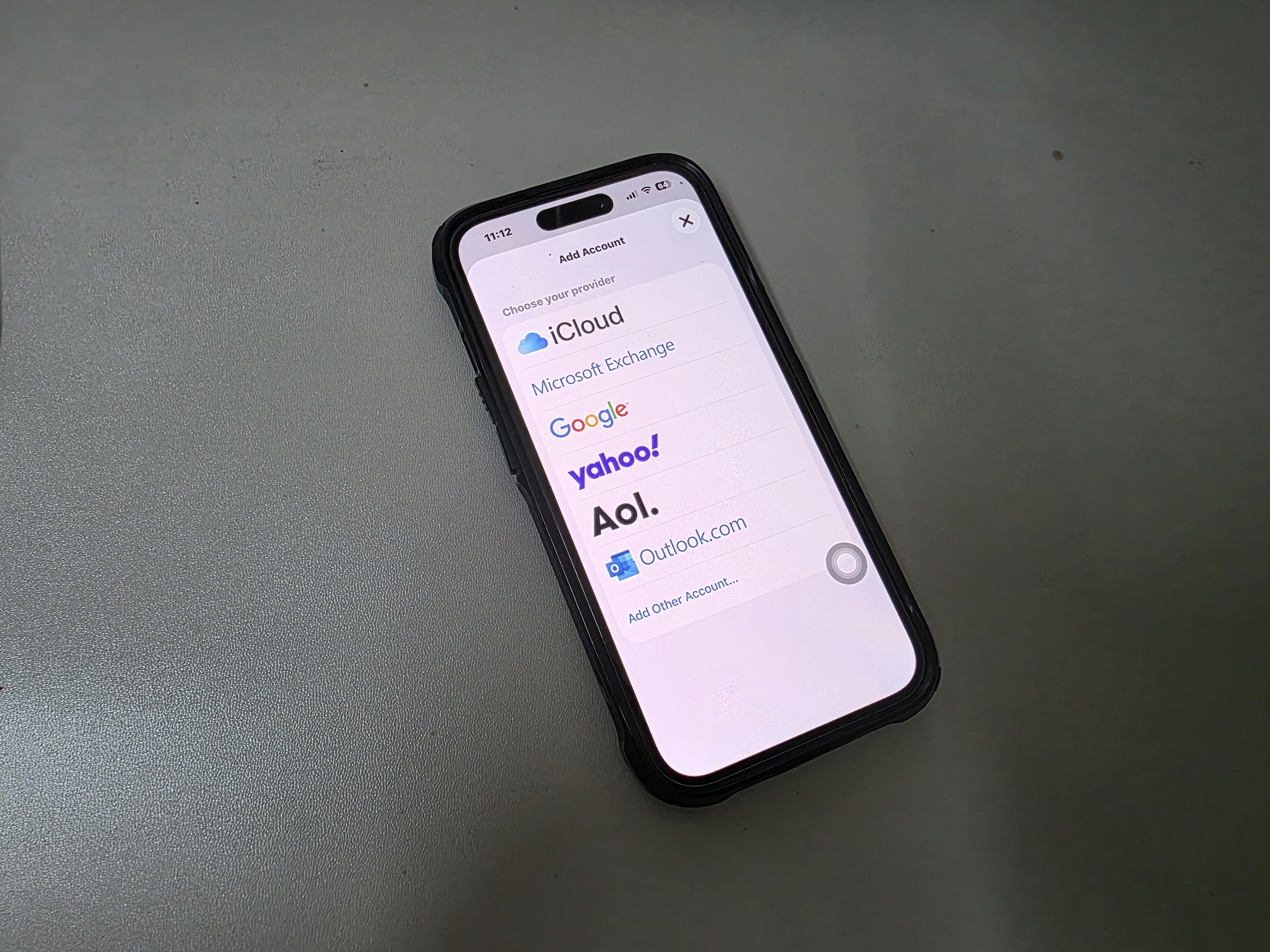 iPhone Mail account provider options