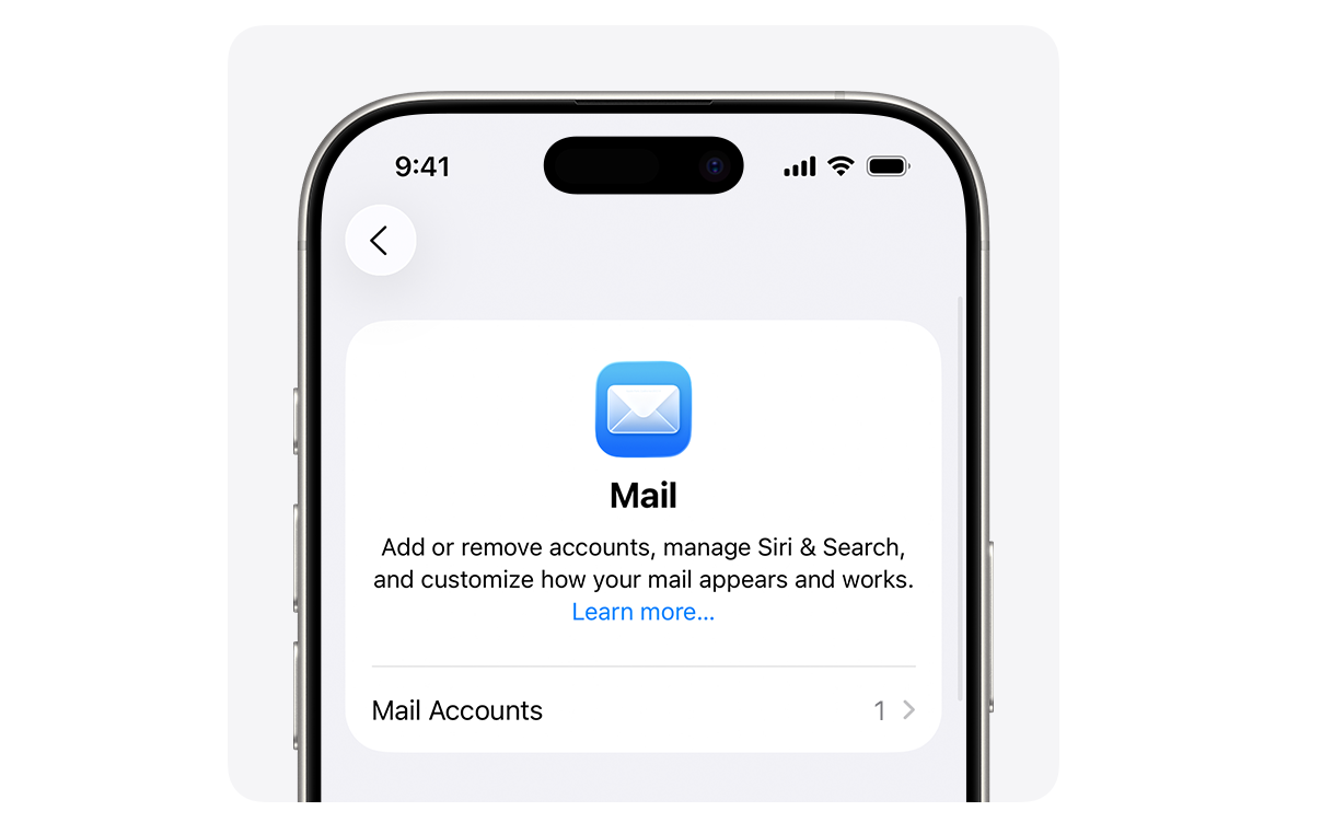 iPad Mail settings with Mail Accounts