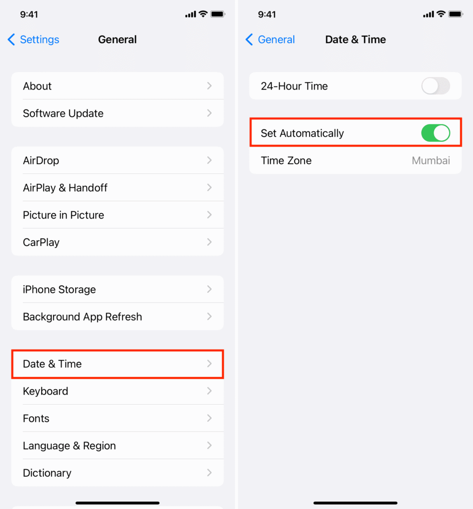 check date and time settings iphone set automatically