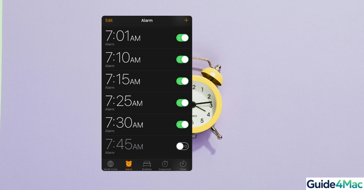 Creating a new alarm in the native iPhone Clock app