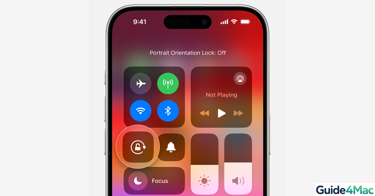 iPhone Control Center showing the Portrait Orientation Lock icon disabled.