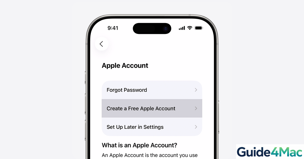 iOS 26 Apple Account configuration menu with 'Set Up Later in Settings' and 'Forgot Password' options.