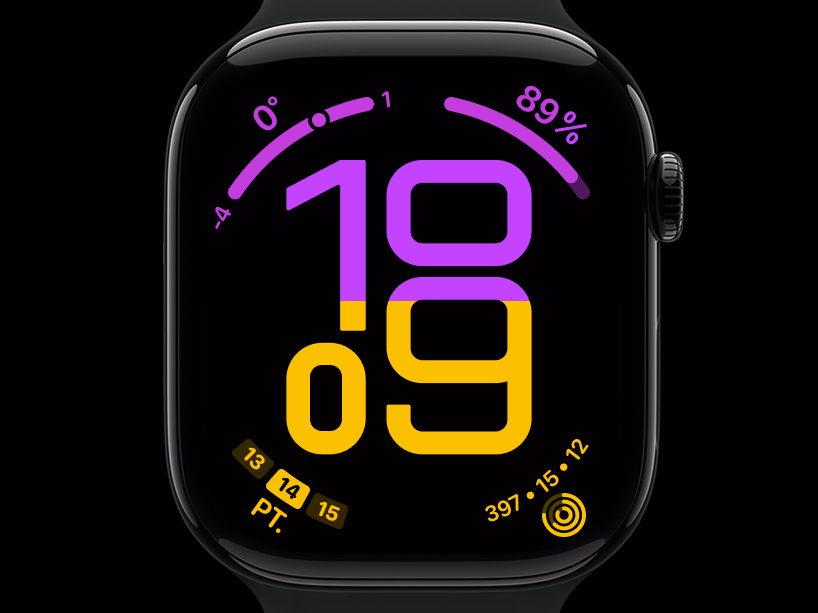 Apple Watch Flow watch face showing Liquid Glass refraction effect