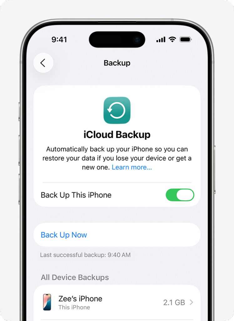 iCloud Backup screen