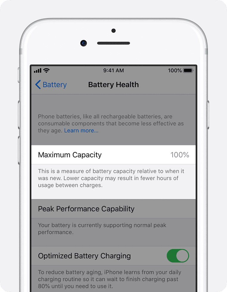 iPhone Battery Health Maximum Capacity screen
