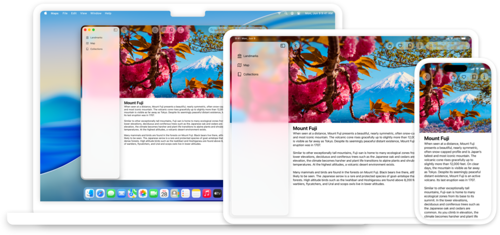 Mac sidebar and popover panels showing Liquid Glass transparency and tinting
