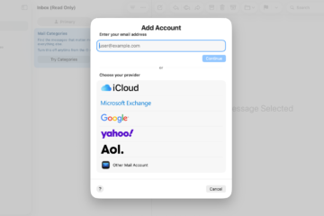 macOS Mail add account screen with provider options