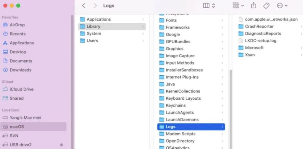 macOS Library Logs folder in Finder