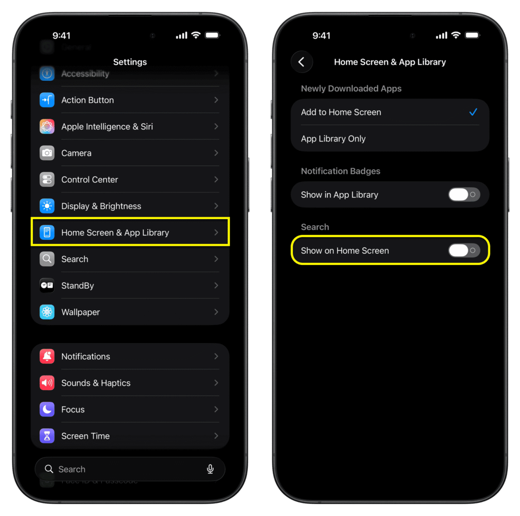 toggle search bar show on homescreen