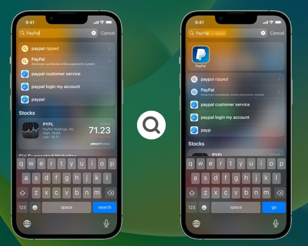 iPhone Spotlight Search showing app result