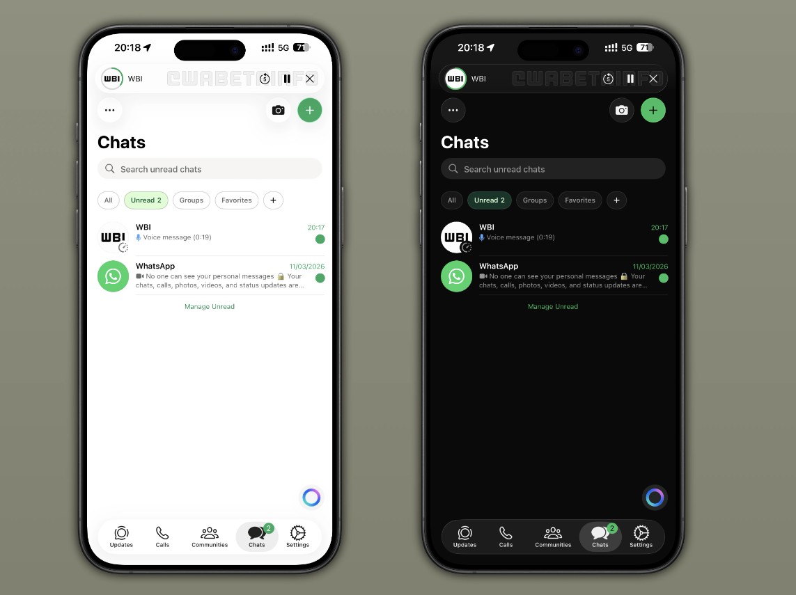 whatsapp beta design looks like iOS 26
