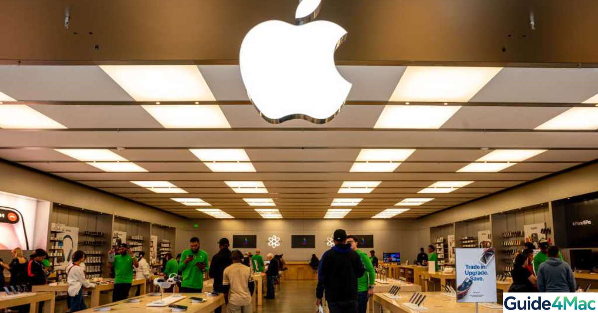 Internal of Apple Towson Town Center store with unionized staff