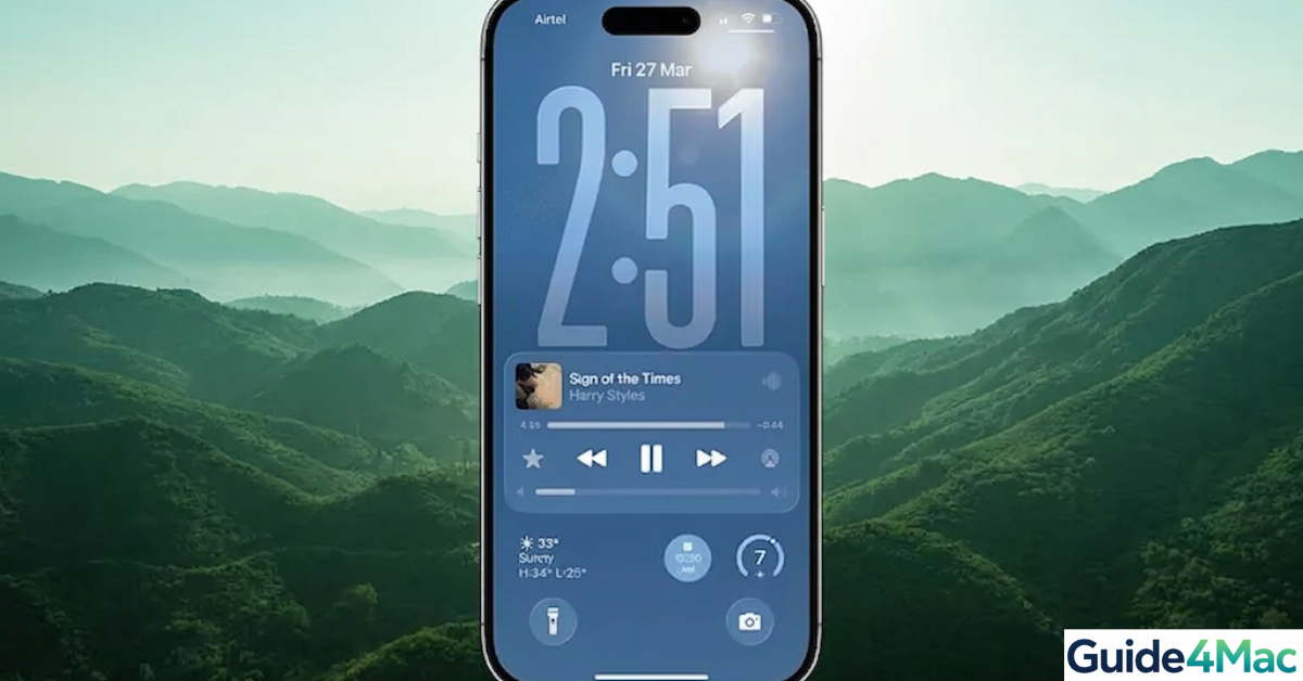 iPhone Lock Screen showing the media player with volume slider active