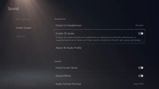 PS5 sound settings screenshot