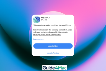 Alt-Text: Alt="iPhone screen showing iOS 26.4.1 software update available with bug reports in background