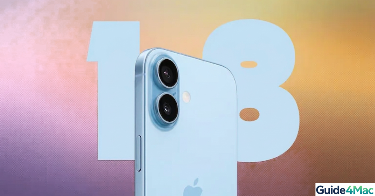 ear view of a baby blue iPhone 18 leak showing the refined camera island and iOS 18 branding.