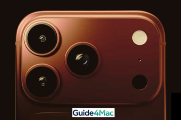 Close-up product render of the iPhone 18 Pro Max camera module in a new "Deep Bronze" titanium finish. The image showcases a redesigned quad-lens array including a larger periscope telephoto lens and an advanced LiDAR sensor, set against a dark background with the Guide4Mac logo. This visual represents the 2026 Apple flagship design leak.