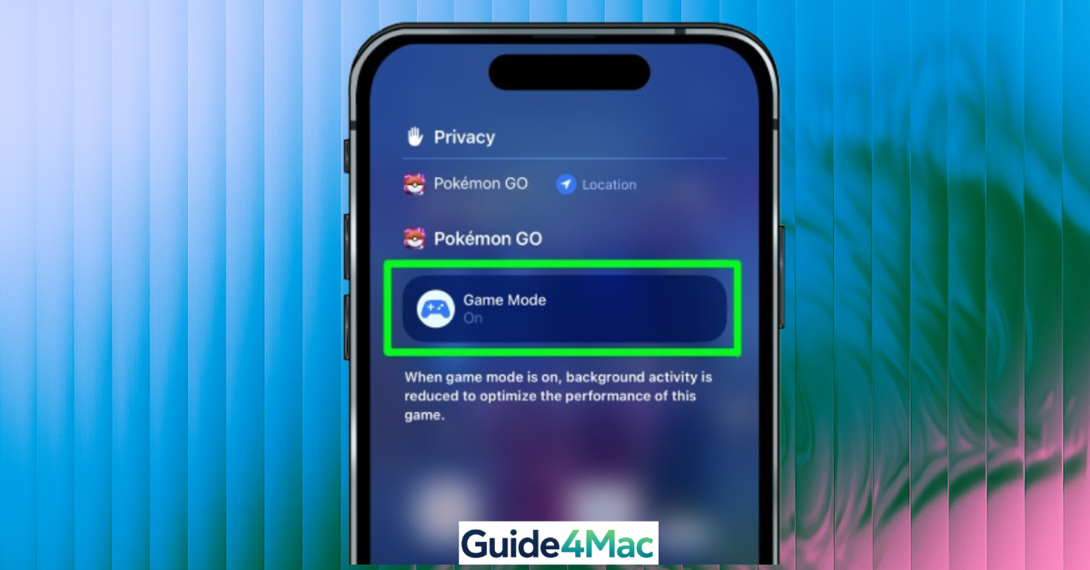 iPhone screen showing Game Mode enabled with high-performance graphics settings