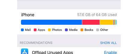 iphone icloud storage full warning settings ios storage bar