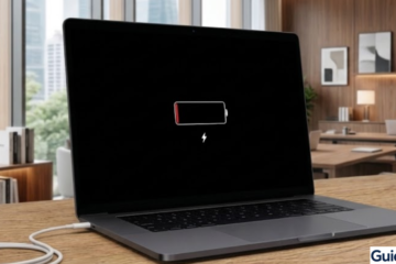 Close-up of a USB-C charging cable being plugged into a MacBook Air to troubleshoot battery issues.