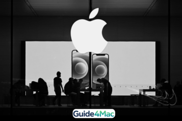 Interior of an Apple Store in China with a data overlay showing iPhone 17 reaching 30 million activations and a 2027 forecast for iPhone 18.
