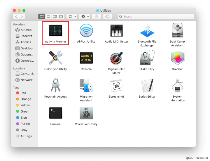 Select Activity Monitor to find malicious process on Mac