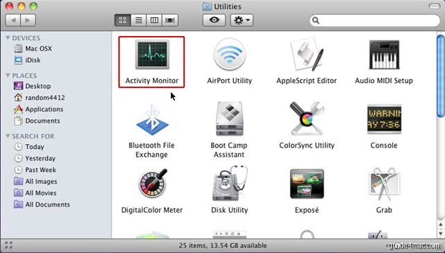 Locate the Activity Monitor to identify malicious running processes