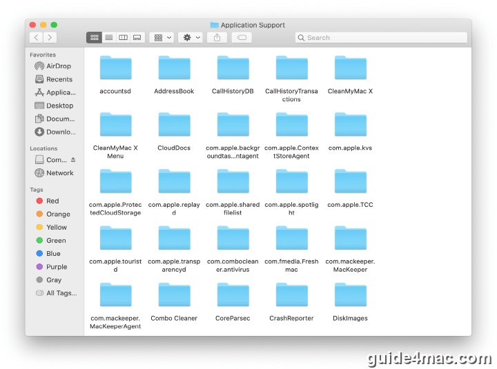 Application Support folder contents displayed on Mac