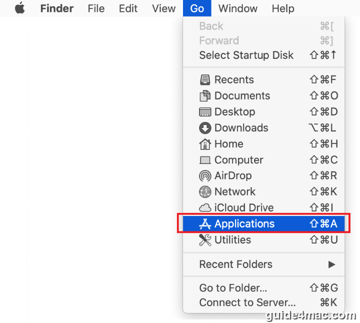 Go to Applications screen on Mac to find malware