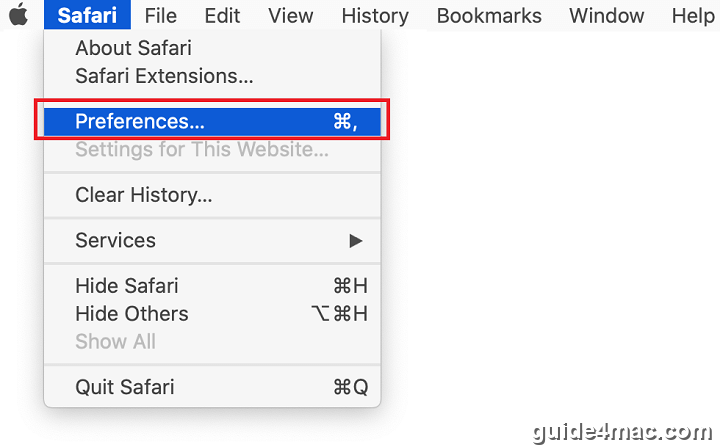 Go to Preferences in Safari browser on Mac