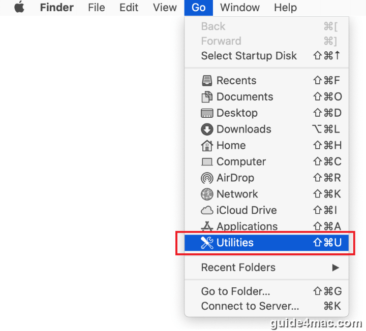 Go to Utilities folder location on Mac system