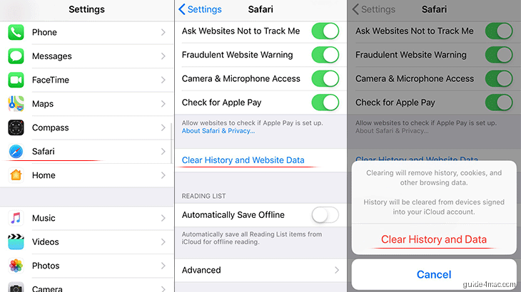 iOS Safari troubleshooting clear history and website data settings