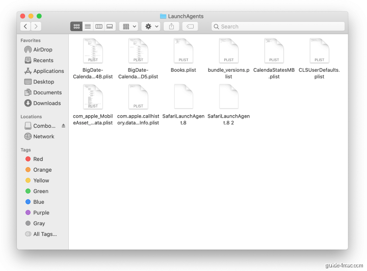 LaunchAgents folder in user home directory containing virus files