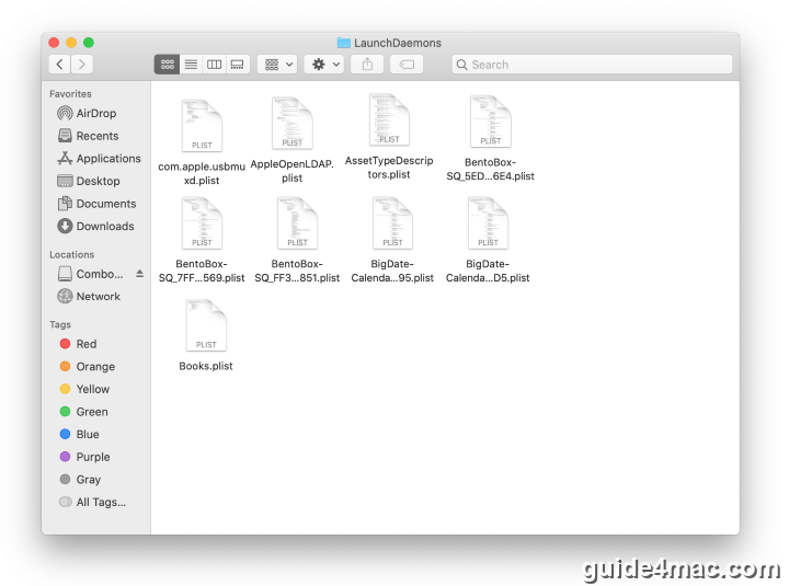 LaunchDaemons folder contents showing Mac startup items