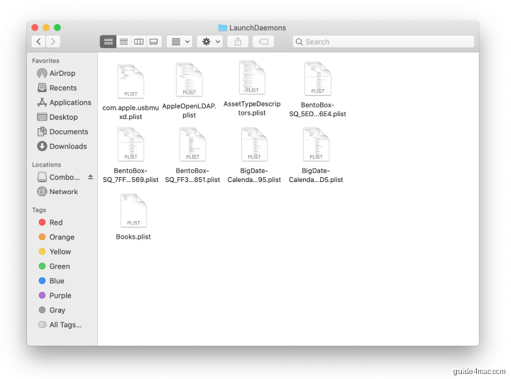 LaunchDaemons folder contents showing malware daemon files