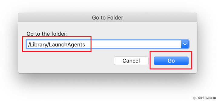 Open Library LaunchAgents folder to remove virus startup items