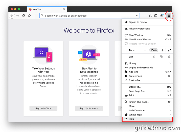 Open Firefox and go to Help menu on Mac