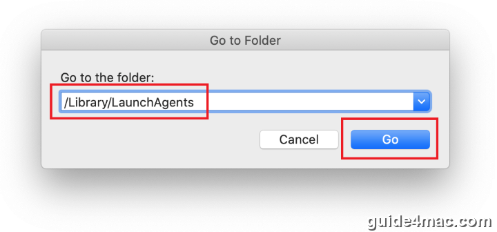 Open Library LaunchAgents folder on Mac system