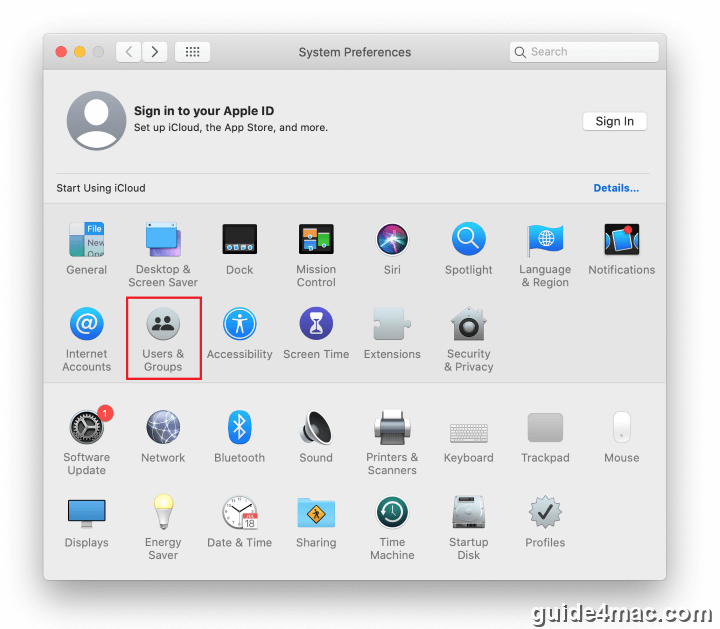 Proceed to Users and Groups in Mac System Preferences