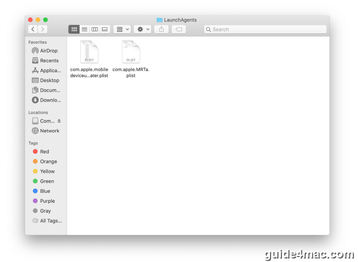 Root-level LaunchAgents folder contents showing Mac files