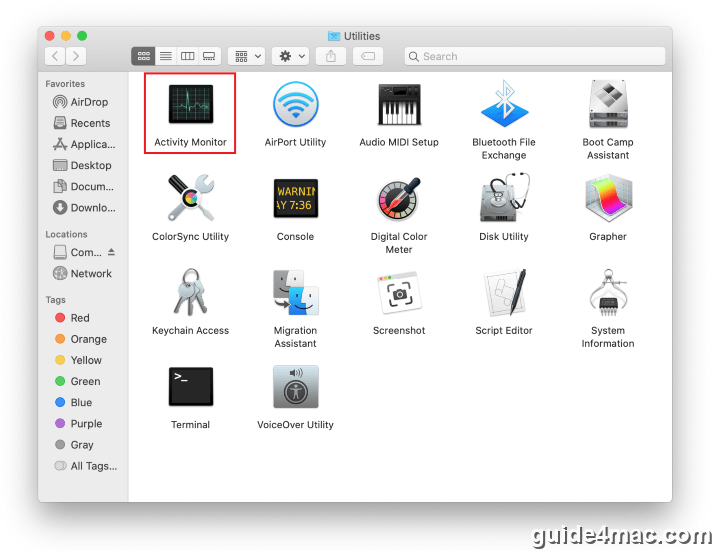 Select Activity Monitor application in Mac Utilities folder