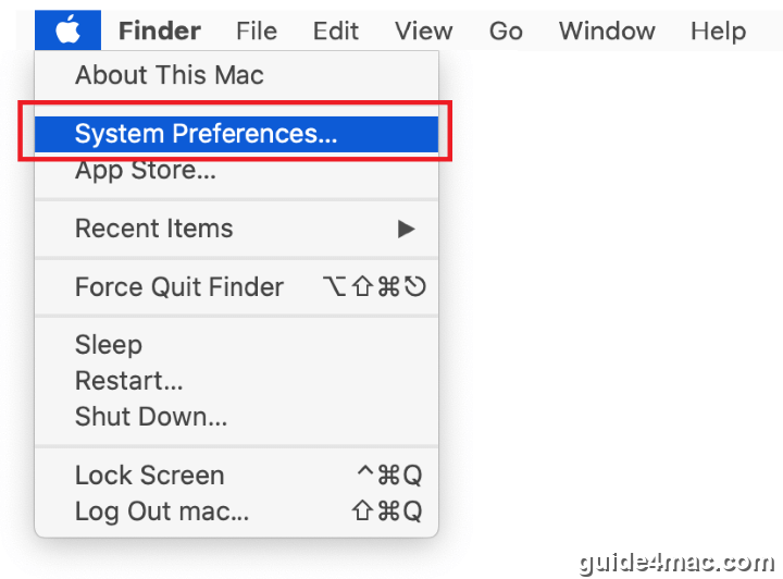 Select System Preferences in Mac settings menu