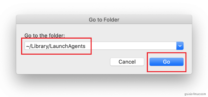 Open user Library LaunchAgents directory to remove virus