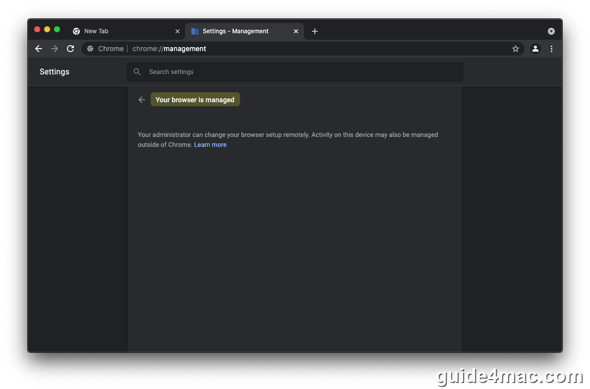 Your browser is managed Chrome alert showing Mac adware symptom